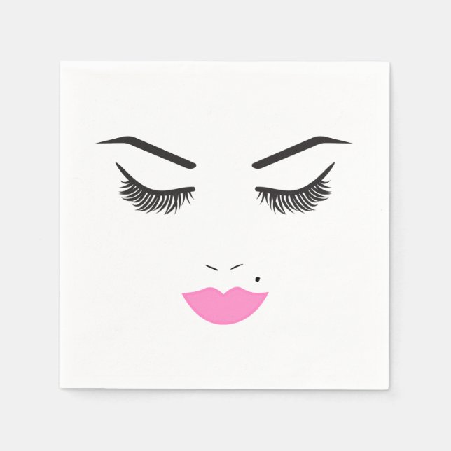 Beauty Makeup Face Lashes & Pink Lips Salon Napkin (Front)