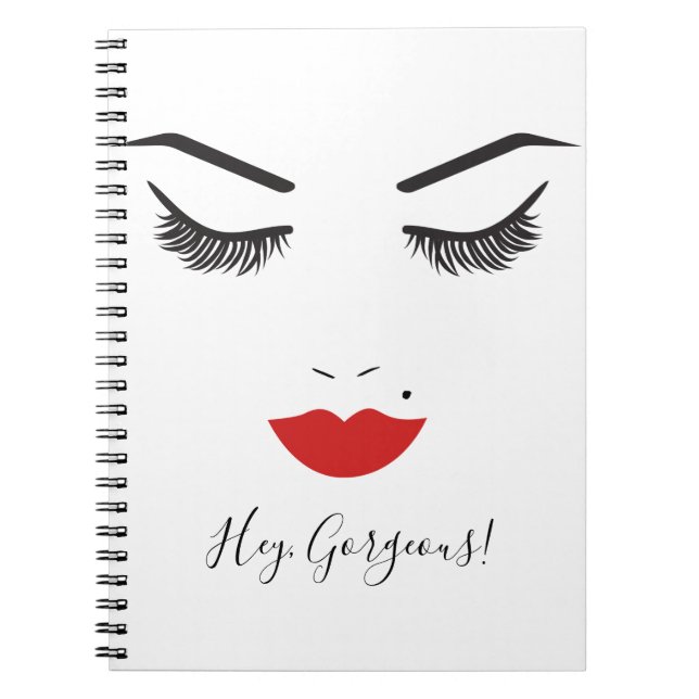 Beauty Makeup Face Lashes & Red Lips Chic Notebook (Front)