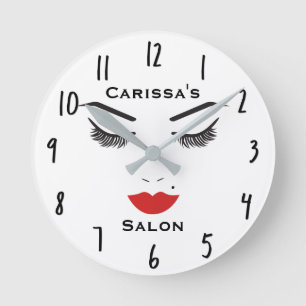Beauty Makeup Face Lashes & Red Lips Salon Clock