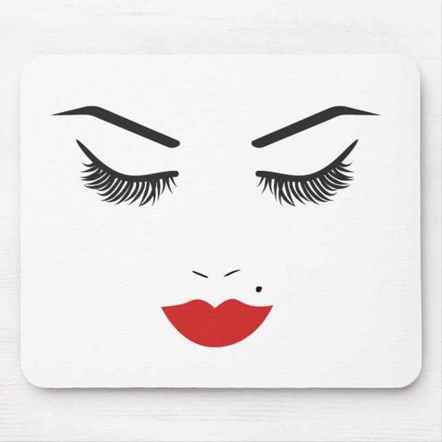 Beauty Makeup Face Lashes & Red Lips Salon Mouse Pad (Front)