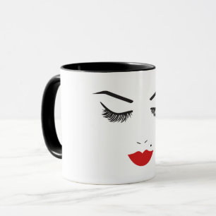 Beauty Makeup Face Lashes & Red Lips Salon Mug