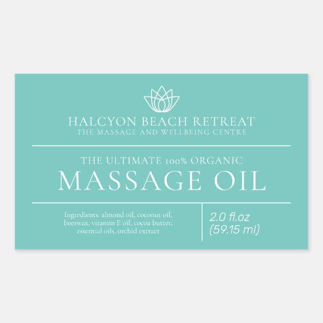 Beauty massage oil aqua product ingredient label (Front)