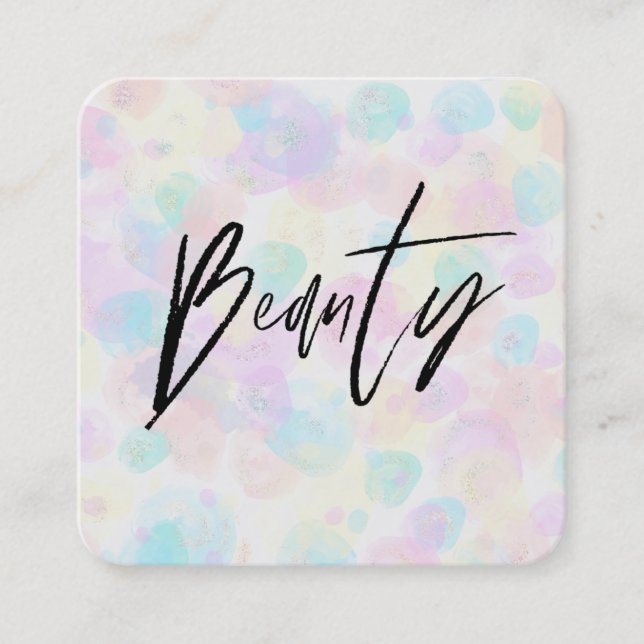 *~* BEAUTY Modern Colourful Pastel Rainbow Abstrac Square Business Card (Front)
