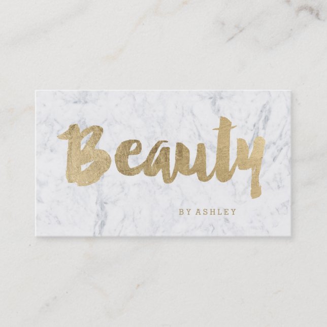 Beauty modern gold typography marble business card (Front)