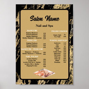 Beauty Nail Salon Price List menu Black Marble Poster