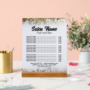 Beauty Nail Salon Price List menu gold confetti Acrylic Sign