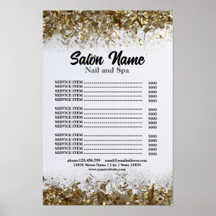 Beauty Nail Salon Price List menu gold confetti Poster