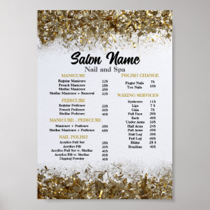 Beauty Nail Salon Price List menu gold confetti Poster