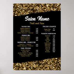 Beauty Nail Salon Price List menu gold confetti Poster