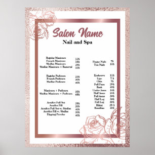 Beauty Nail Salon Price List menu Poster