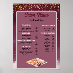 Beauty Nail Salon Price List menu red purple Poster