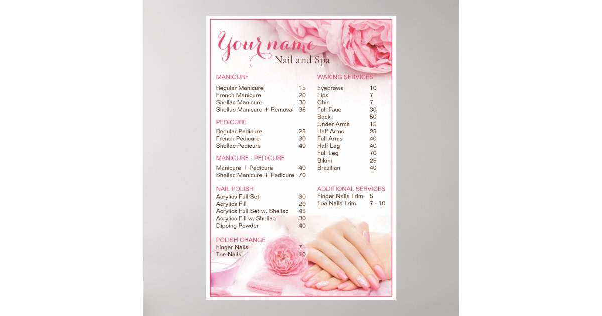 Beauty Nail Salon Price List Poster | Zazzle.com.au