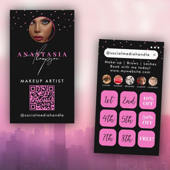 Beauty Nails Social Media Black Pink Loyalty Cards (Beauty Nails Social Media Black Pink Loyalty Cards)