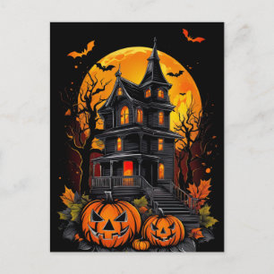 Beauty of a Spooky Mansion, Halloween Postcard