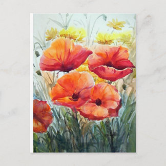 BEAUTY OF FLOWER POPPIES , WATERCOLOR PAINTING POSTCARD