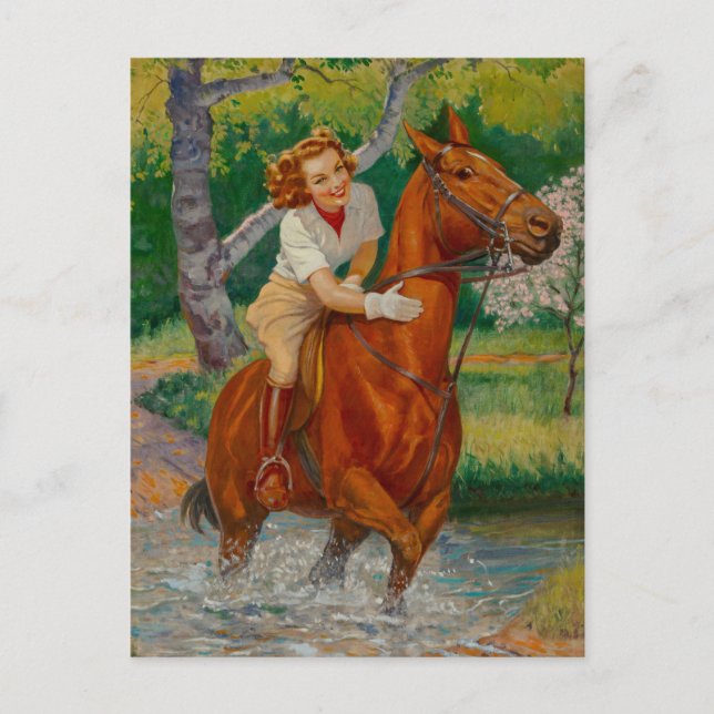 Beauty On A Horse 1960s Pin-Up Girl Postcard (Front)