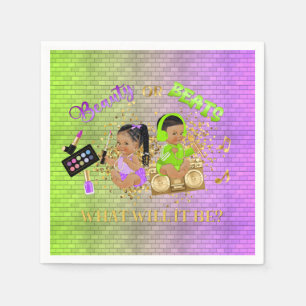 Beauty or Beats Green Purple Gold Gender Reveal Napkin