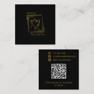 Beauty Parlour Black & Gold Square Business Card