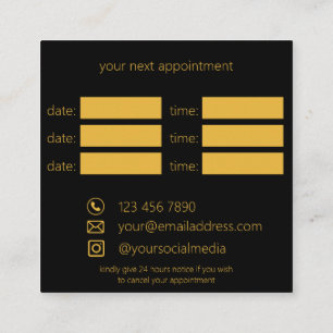 Beauty Parlour Hair Salon Black & Gold Appointment Card