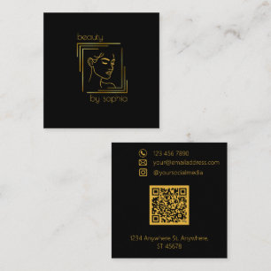 Beauty Parlour   Hair Salon   Black & Gold Square Business Card