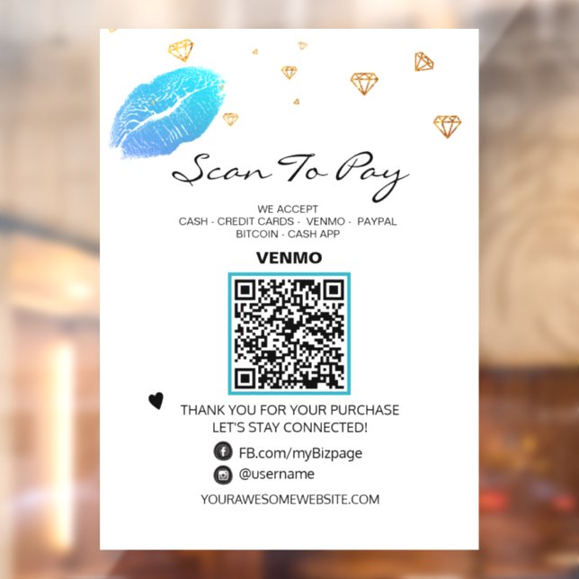 *~* Beauty Pay Payment QR code LIPS Window Cling (Sheet 2)