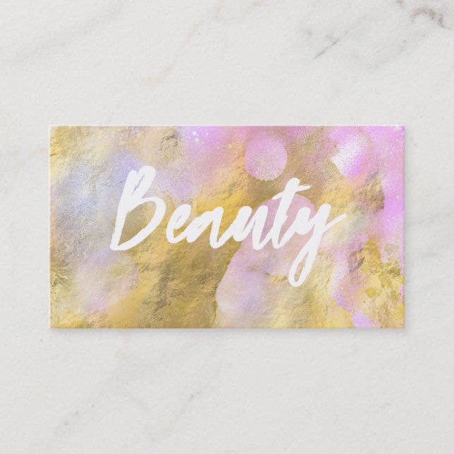 *~* BEAUTY Pink Script Gold Foil Business Card (Front)