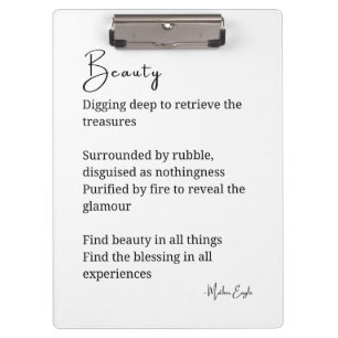 Beauty poem poetry black white wall art decor clipboard