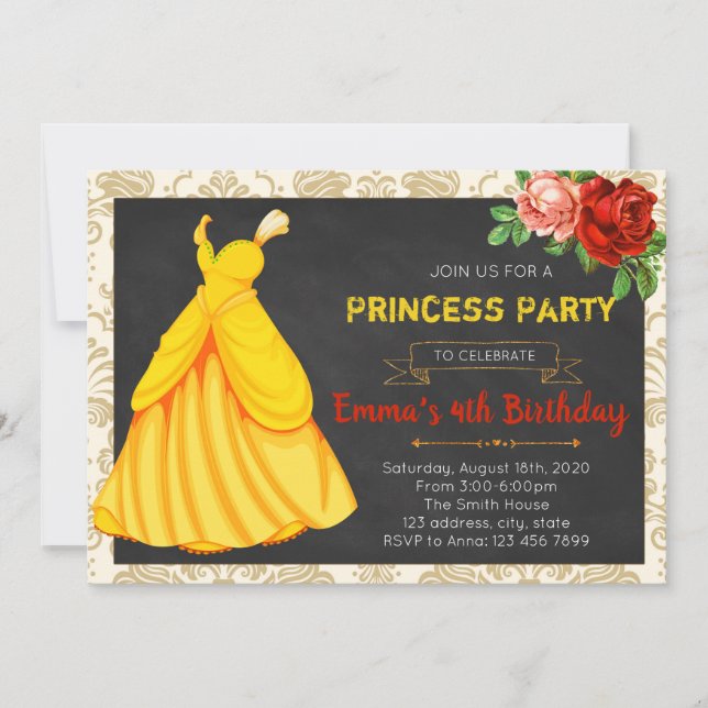Beauty princess birthday party invitation (Front)