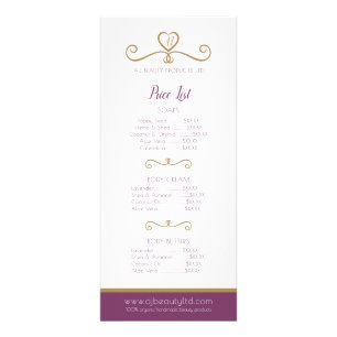 Beauty product price list and ordering leaflet rack card