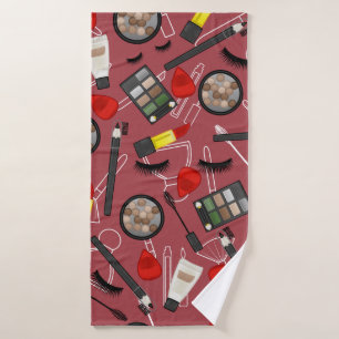 Beauty products pattern on a red backgroundapplica bath towel