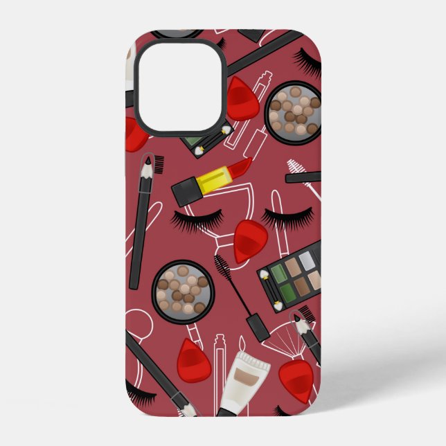 Beauty products pattern on a red backgroundapplica iPhone case (Back)