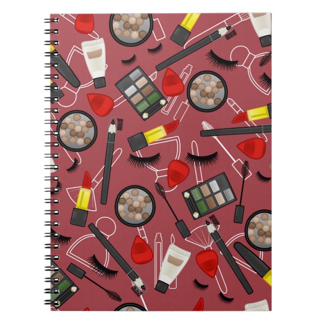 Beauty products pattern on a red backgroundapplica notebook (Front)