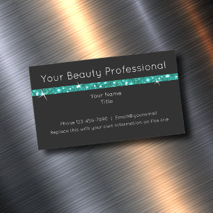 Beauty Professional Design With Turquoise Glitter Magnetic Business Card