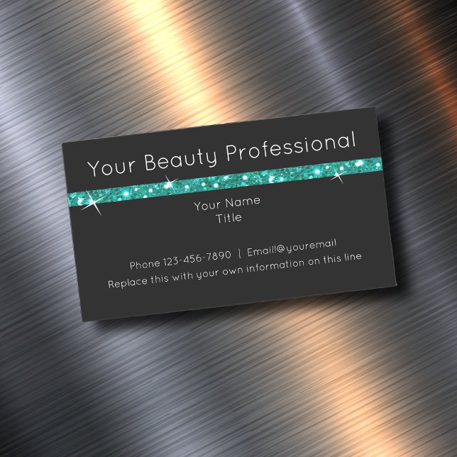 Beauty Professional Design With Turquoise Glitter Magnetic Business Card (Creator Uploaded)