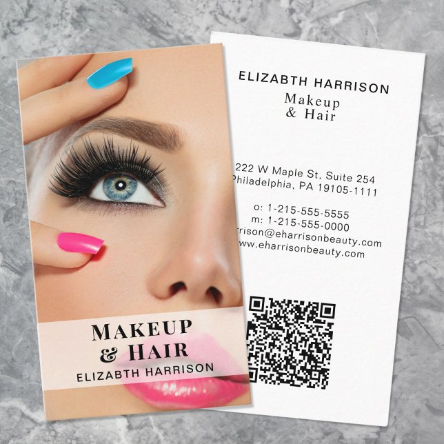 Beauty Professional Hair Makeup QR Code Photo Business Card (Creator Uploaded)