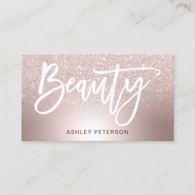 Beauty Rose gold glitter ombre metallic foil Business Card (Front)