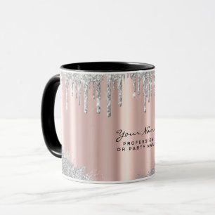 Beauty Rose Gold Silver Glitter Drips Custom Mug