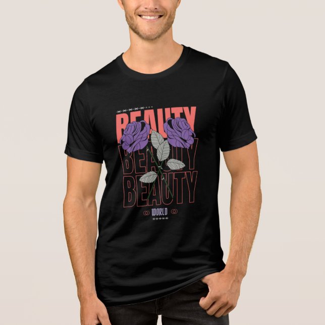 Beauty Rose Typography T-Shirt - Trendy Tri-Blend Shirt (Front)