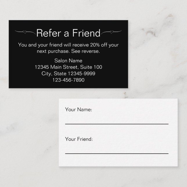 Beauty Salon Black and White Refer a Friend Card (Front/Back)