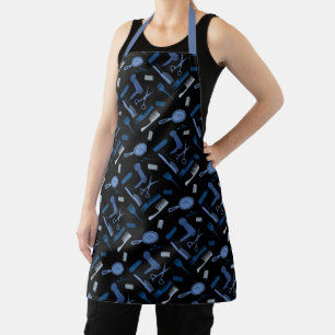 beauty salon blue and black pattern apron