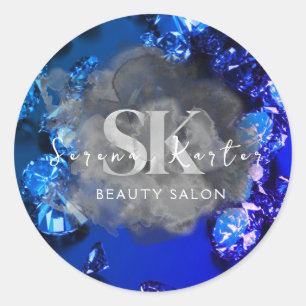 Beauty Salon Blue Diamonds Classic Round Sticker