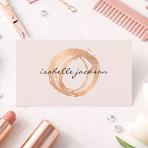 Beauty Salon Business Card Rose Gold Logo Pink