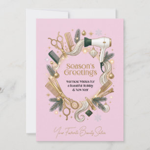 Beauty Salon Business Logo Pink Merry Christmas Holiday Card