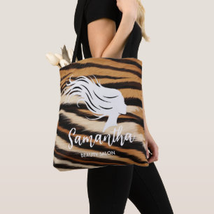 Beauty Salon Custom Name Tiger Print Salon Bag