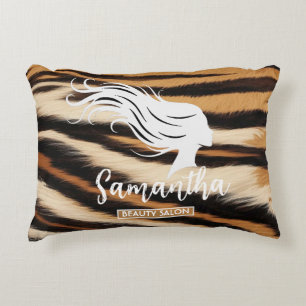 Beauty Salon Custom Name Tiger Print Salon Bag Decorative Cushion