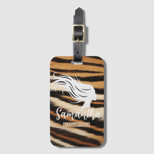 Beauty Salon Custom Name Tiger Print Salon Bag Luggage Tag