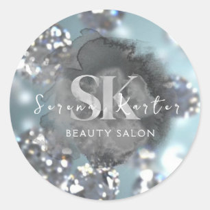 Beauty Salon Diamonds Blue Classic Round Sticker