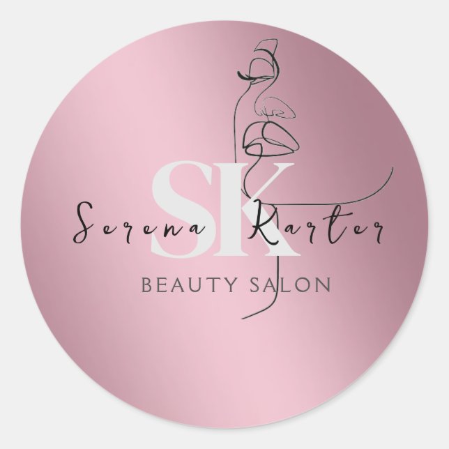 Beauty Salon Face Abstract Woman Modern Minimalism Classic Round Sticker (Front)