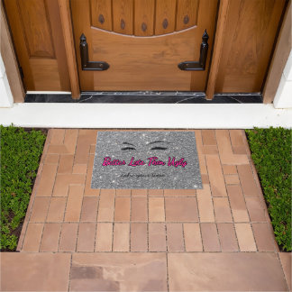 Beauty Salon Fitting Room Wink Quote Pink Silver Doormat