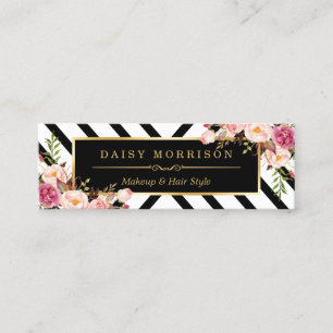 Beauty Salon Floral Gold Abstract Line Pattern Mini Business Card